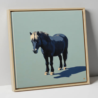 Midnight Blue Pony horse breed canvas wall art in natural frame