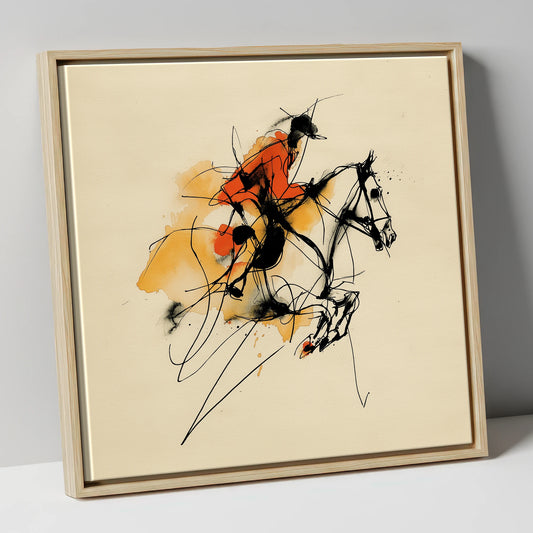 Vivid Leap show jumping horse canvas wall art in natural frame