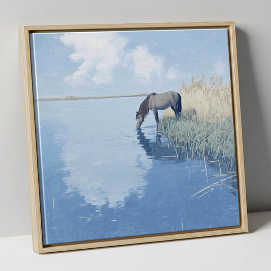 The Quiet Shallows horse landscape canvas wall art in natural frame