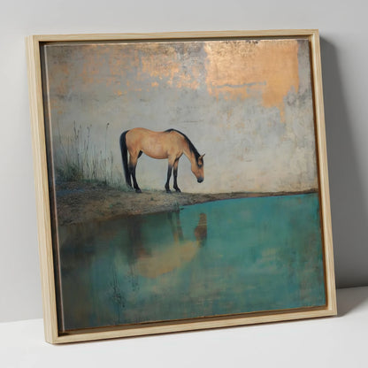 Gilded Reflection horse landscape canvas wall art in natural frame