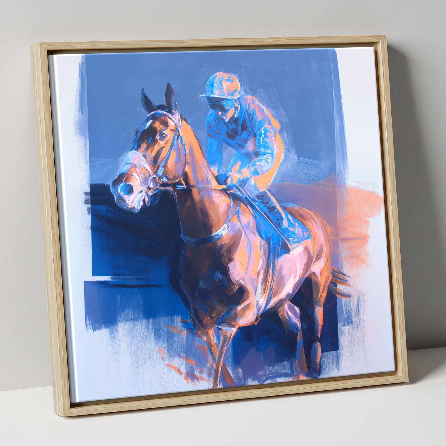 Quiet Anticipation racing horse canvas wall art in natural frame