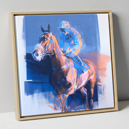 Quiet Anticipation racing horse canvas wall art in natural frame