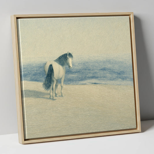 The Shoreline Gaze horse landscape canvas wall art in natural frame