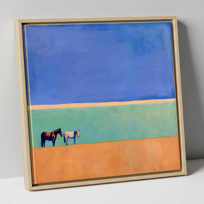 Sunlit Plain horse landscape canvas wall art in natural frame