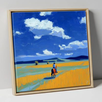 Riding the Big Sky western horse canvas wall art in natural frame