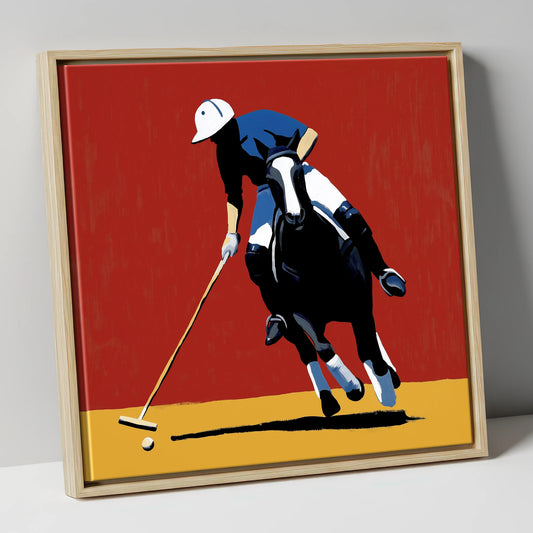 The Scarlet Pursuit polo horse canvas wall art in natural frame