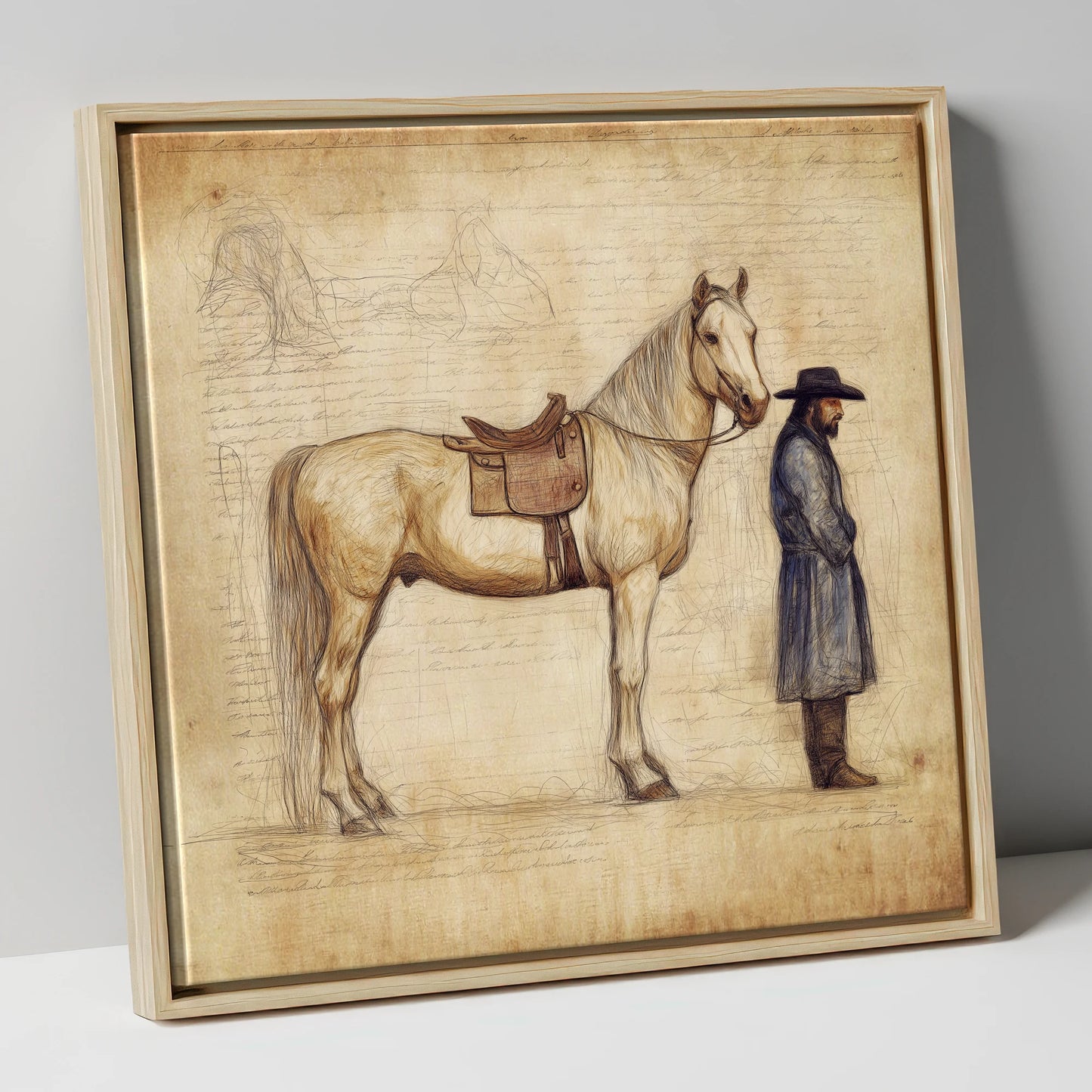 The Frontiersman's Companion western horse canvas wall art in natural frame