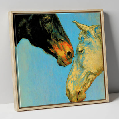 Sun and Shadow horse portrait canvas wall art in natural frame