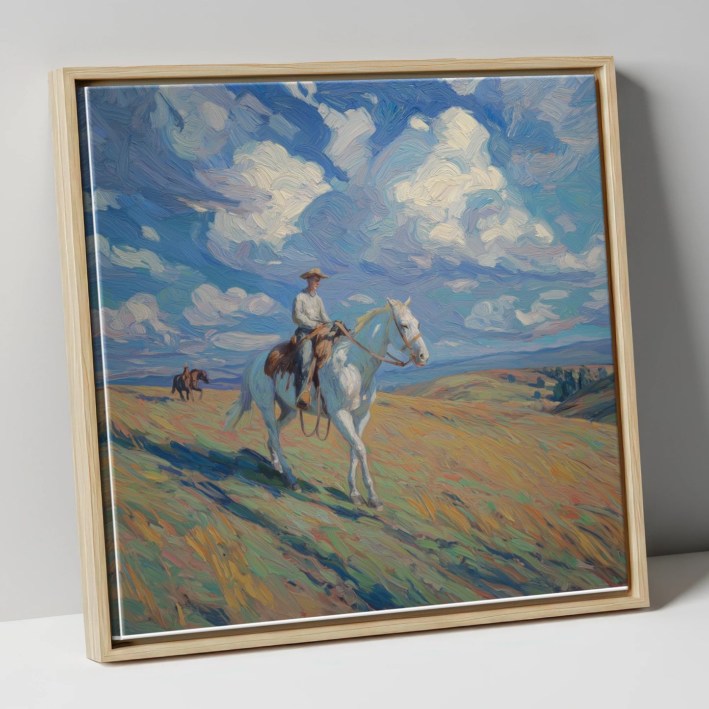 Under Western Skies western horse canvas wall art in natural frame