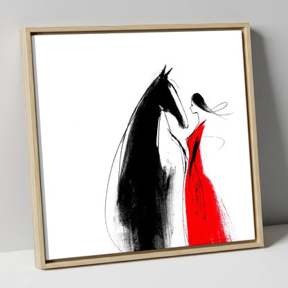 Crimson Connection horse & rider canvas wall art in natural frame
