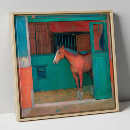 The Emerald Stable Door horse stable canvas wall art in natural frame