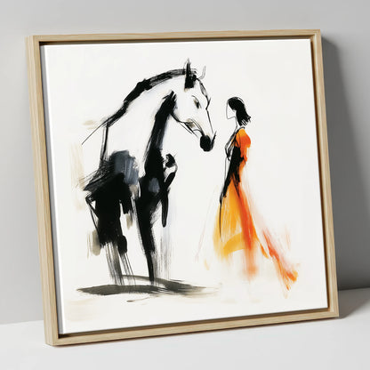 The Silent Connection horse & rider canvas wall art in natural frame