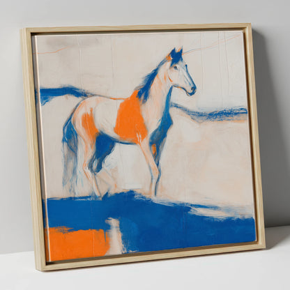 Ultramarine and Orange Profile horse portrait canvas wall art in natural frame