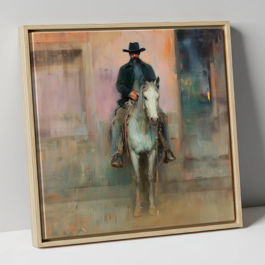 Sentinel of the West western horse canvas wall art in natural frame