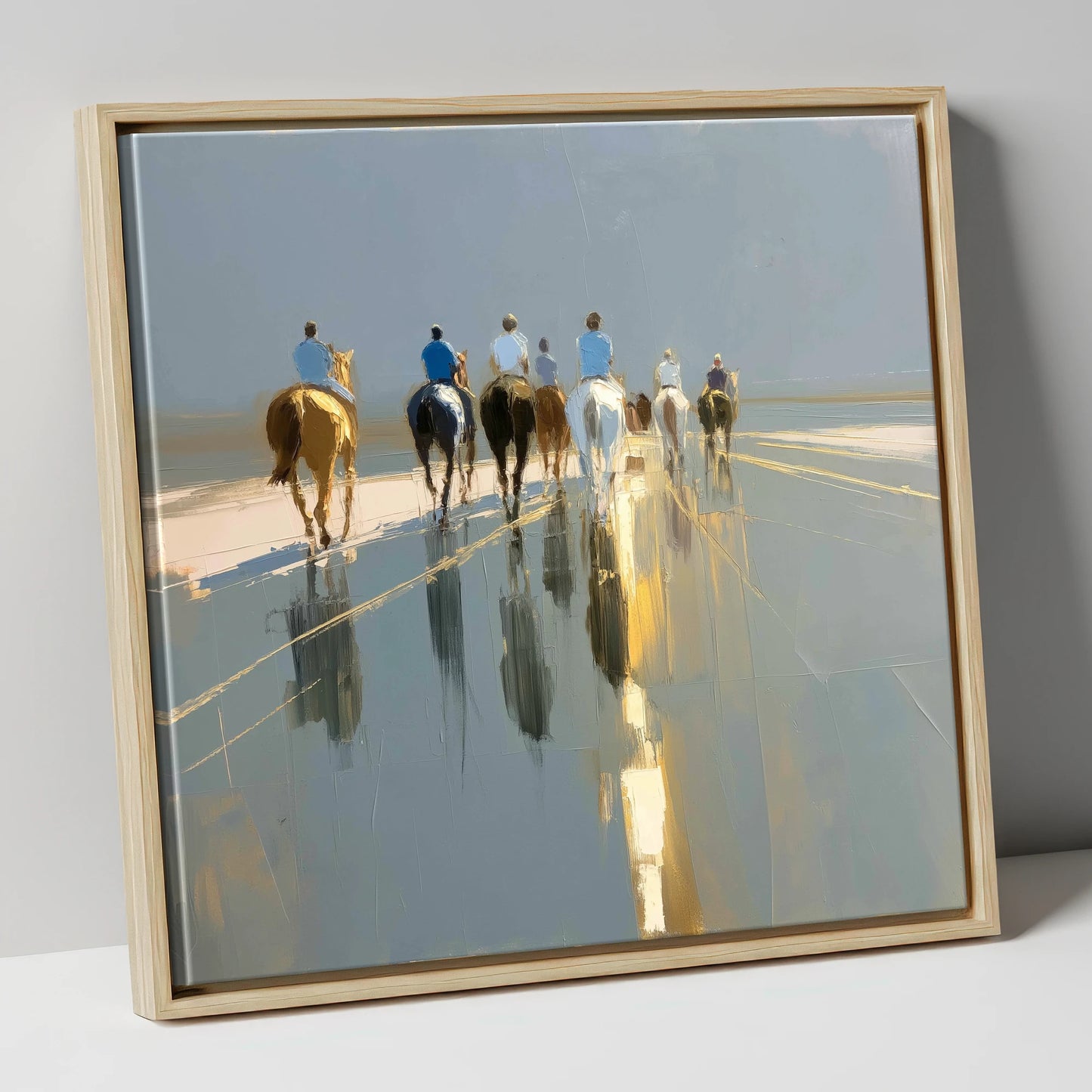 The Morning String racing horse canvas wall art in natural frame