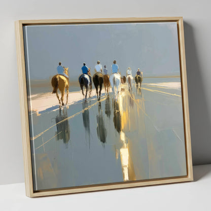 The Morning String racing horse canvas wall art in natural frame