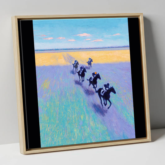 The Morning String racing horse canvas wall art in natural frame