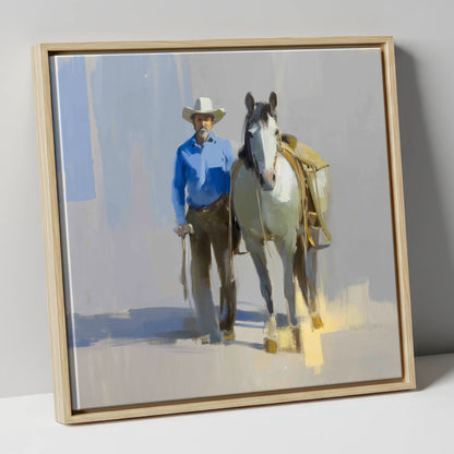 Sunlit Western Walk western horse canvas wall art in natural frame
