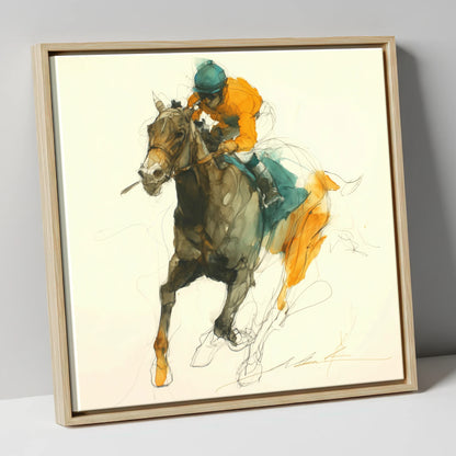 Surge of Colour racing horse canvas wall art in natural frame