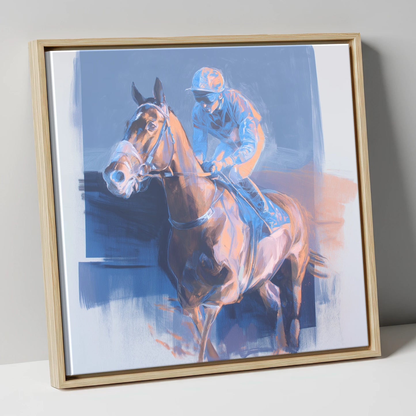 Quiet Anticipation racing horse canvas wall art in natural frame
