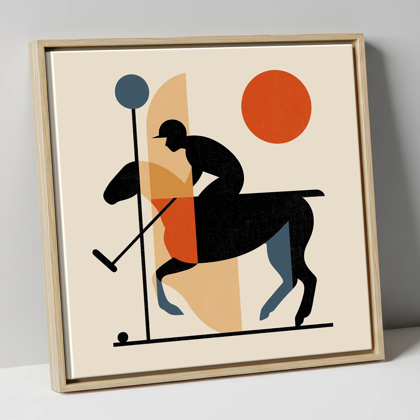 Retro Polo Strike polo horse canvas wall art in natural frame