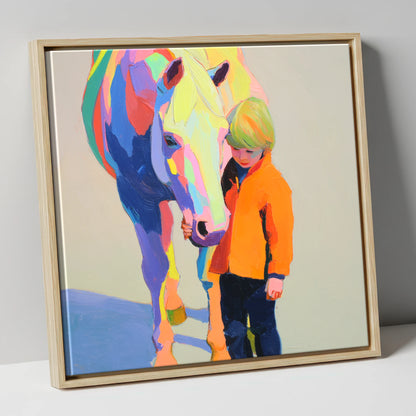 Radiant Bond horse & rider canvas wall art in natural frame