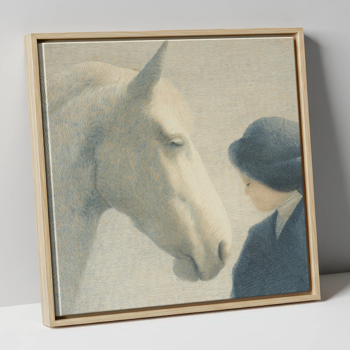 The Quiet Bond horse & rider canvas wall art in natural frame