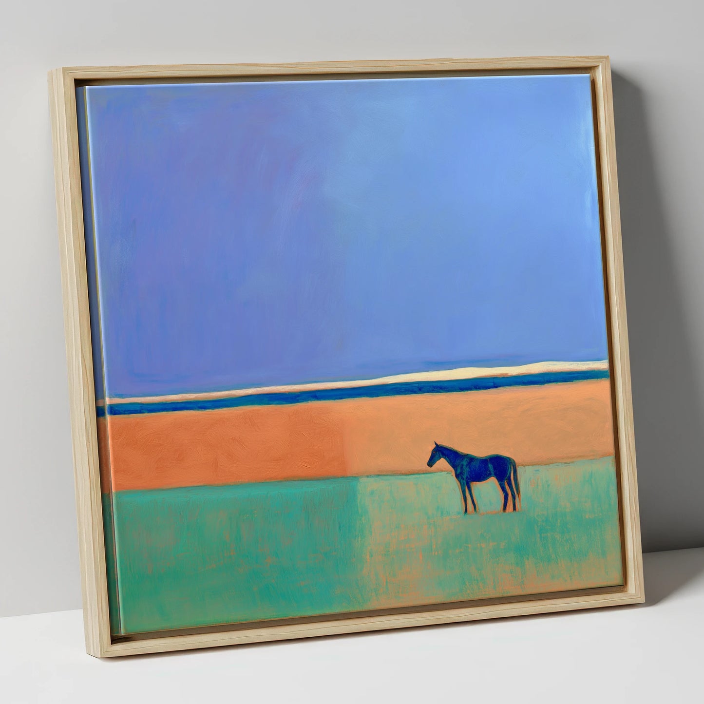 The Silent Expanse horse landscape canvas wall art in natural frame