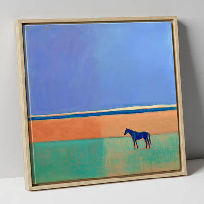 The Silent Expanse horse landscape canvas wall art in natural frame