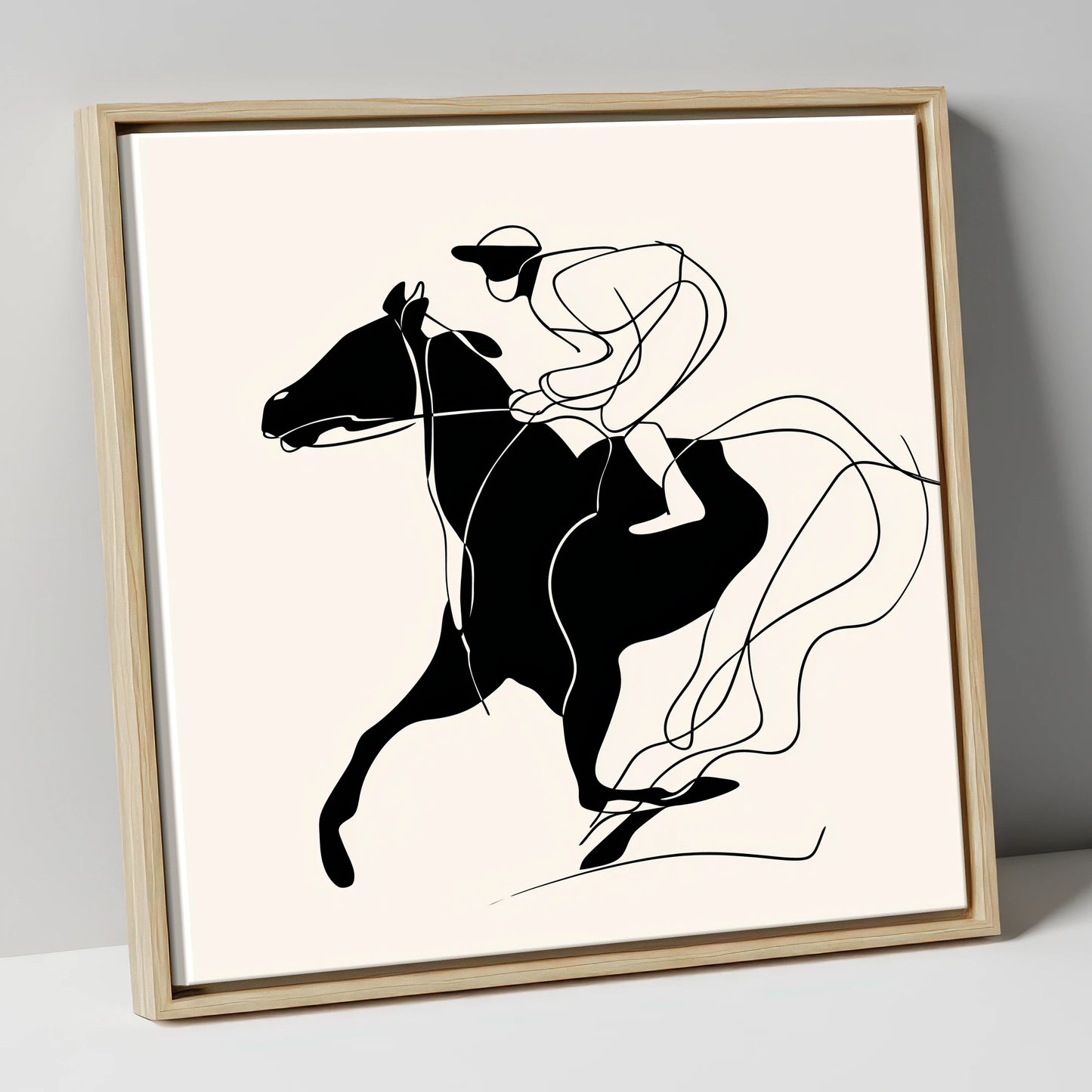 Fluidity in Motion racing horse canvas wall art in natural frame