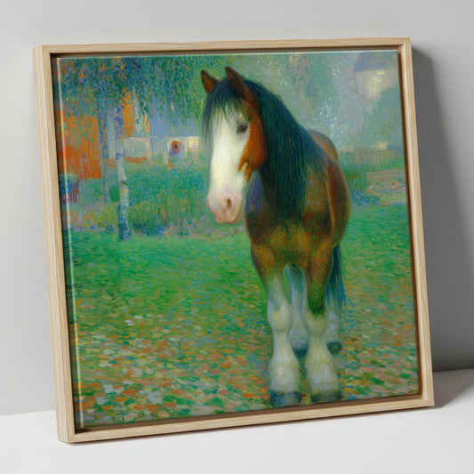Luminous Gentle Giant horse breed canvas wall art in natural frame
