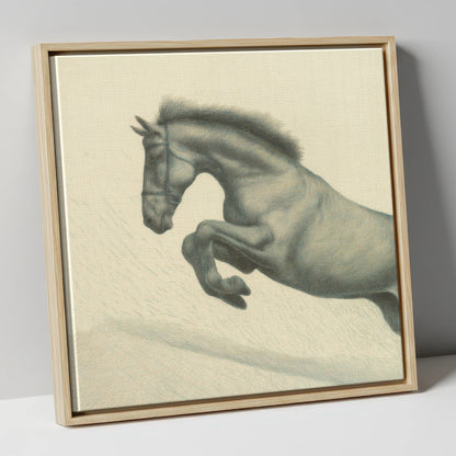 Etched in Flight show jumping horse canvas wall art in natural frame