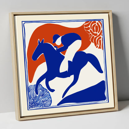 The Cobalt Furlong racing horse canvas wall art in natural frame