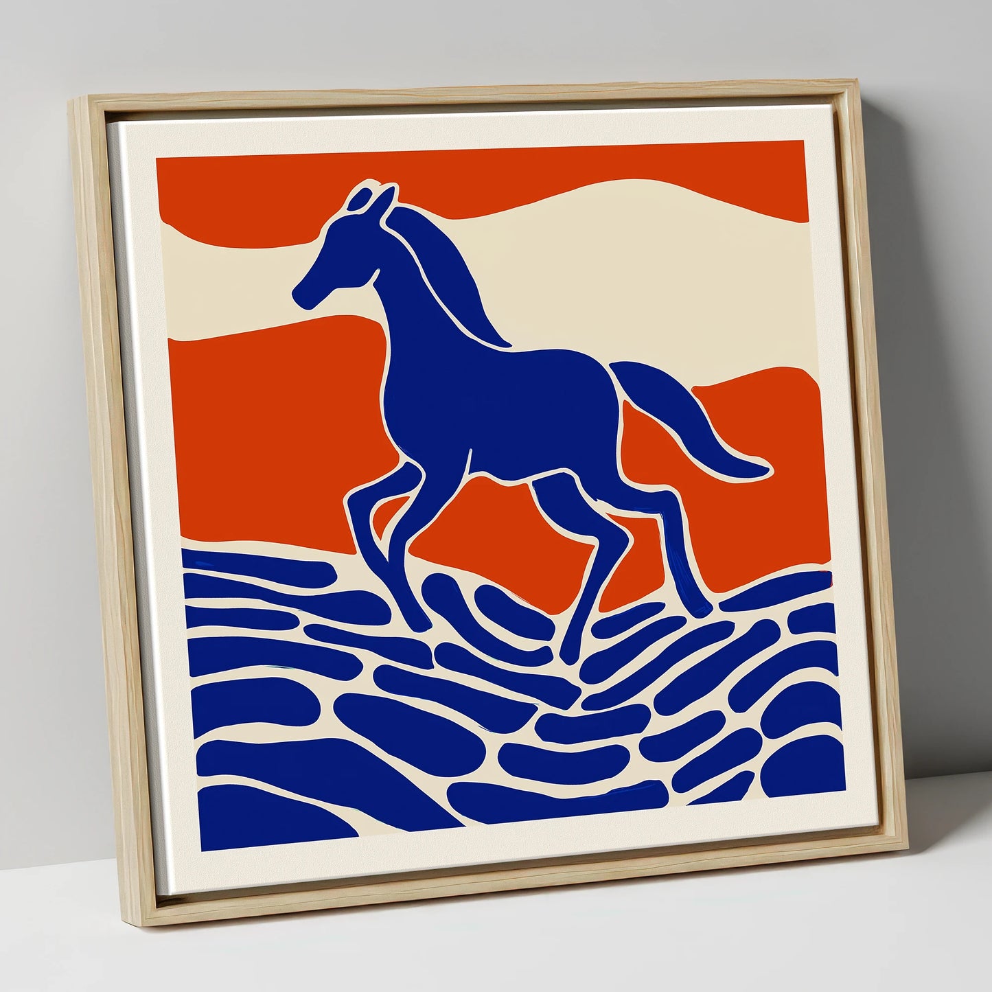 Cobalt Spirit Across the Plains wild horses canvas wall art in natural frame