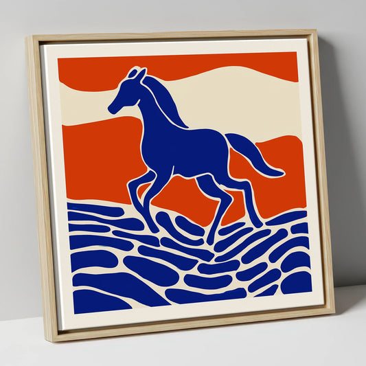 Cobalt Spirit Across the Plains wild horses canvas wall art in natural frame