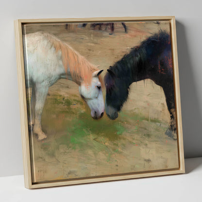 Gentle Connection horse portrait canvas wall art in natural frame