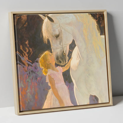 A Gentle Connection horse & rider canvas wall art in natural frame