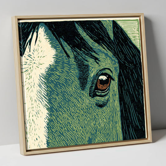The Watchful Gaze horse portrait canvas wall art in natural frame