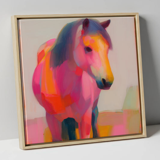 The Chromatic Pony horse breed canvas wall art in natural frame
