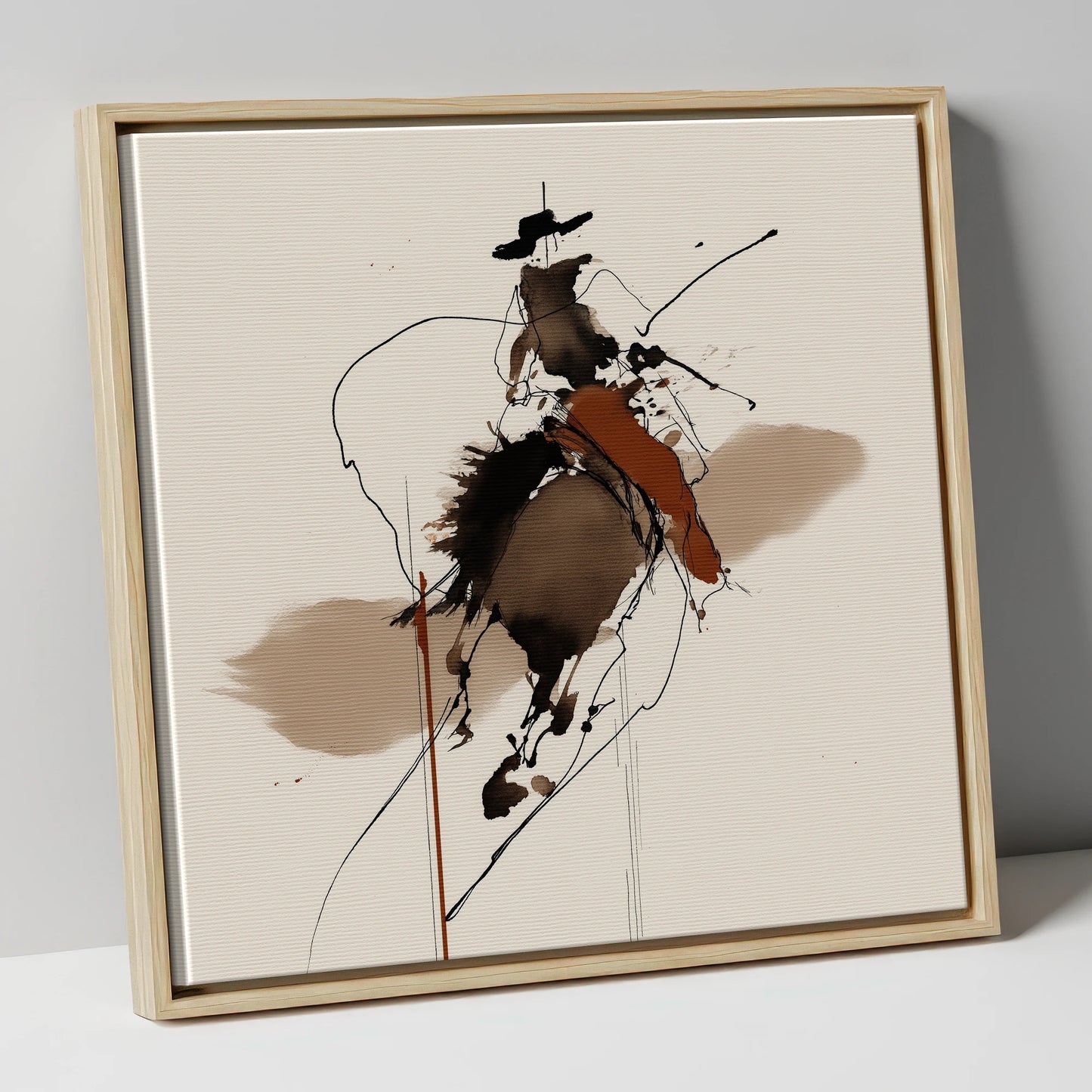 Frontier Ink Silhouette western horse canvas wall art in natural frame