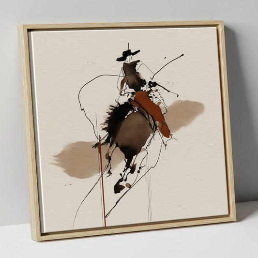 Frontier Ink Silhouette western horse canvas wall art in natural frame