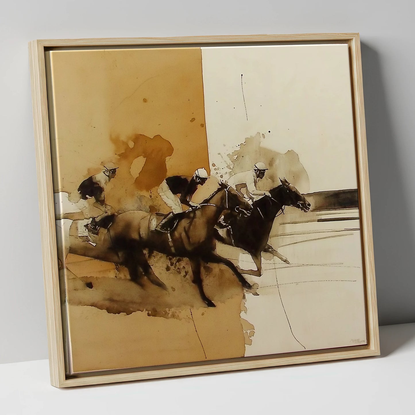 Dust and Glory racing horse canvas wall art in natural frame