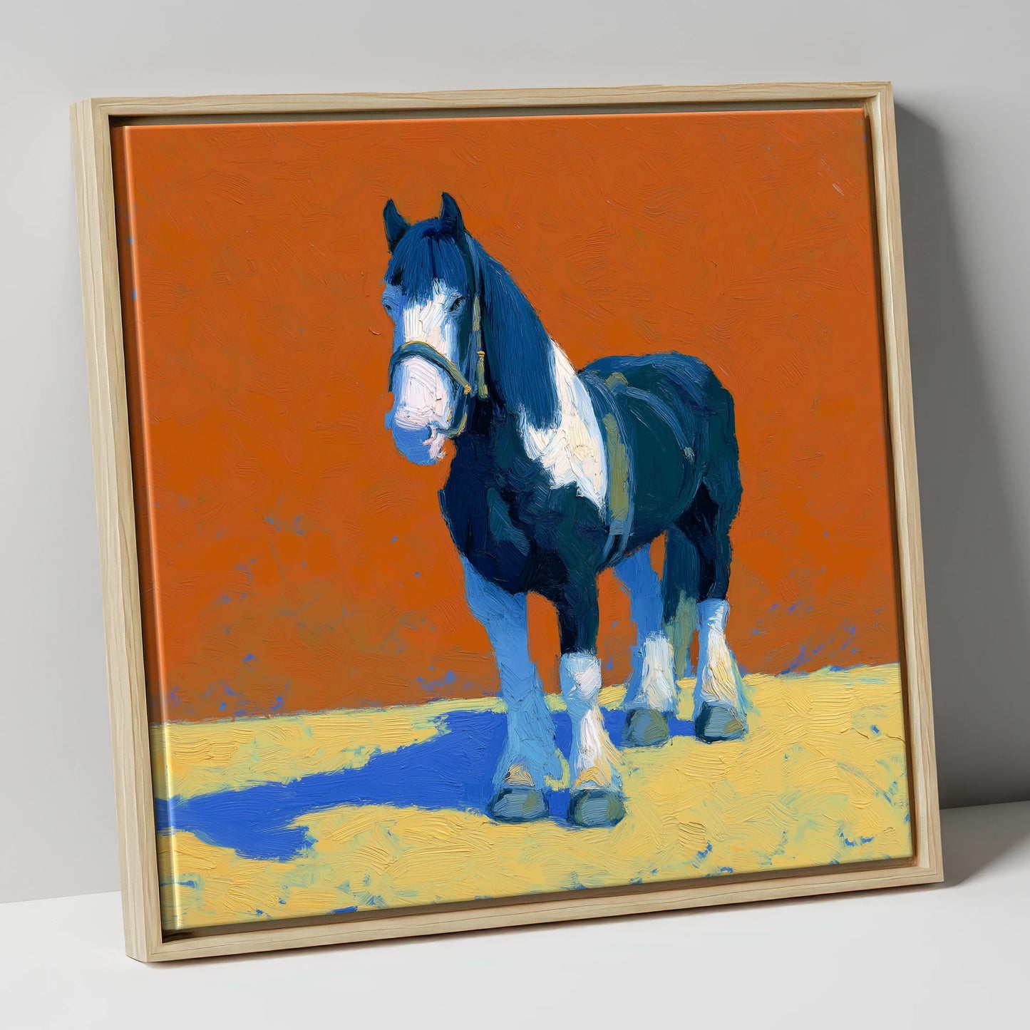 Vibrant Heavy Cob horse breed canvas wall art in natural frame