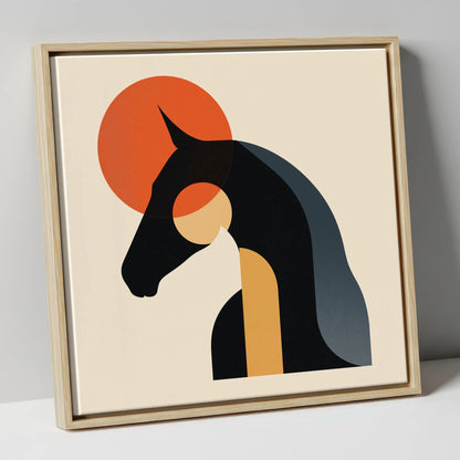 Geometric Equine Harmony horse & rider canvas wall art in natural frame