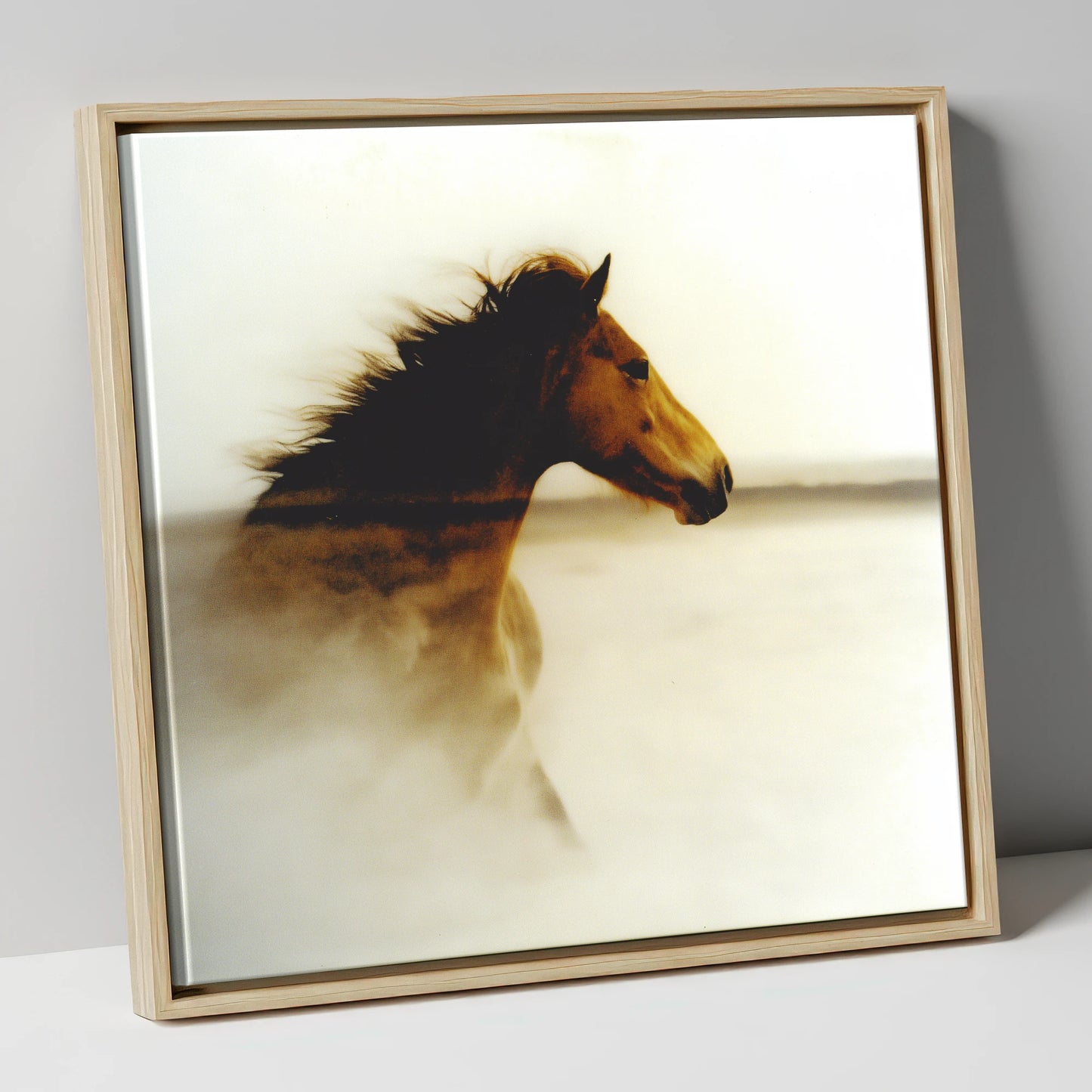 Ethereal Horizon horse portrait canvas wall art in natural frame