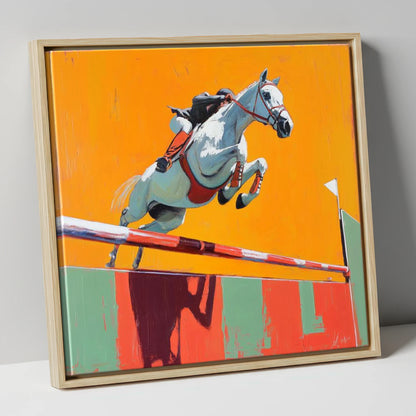 Power In Flight show jumping horse canvas wall art in natural frame