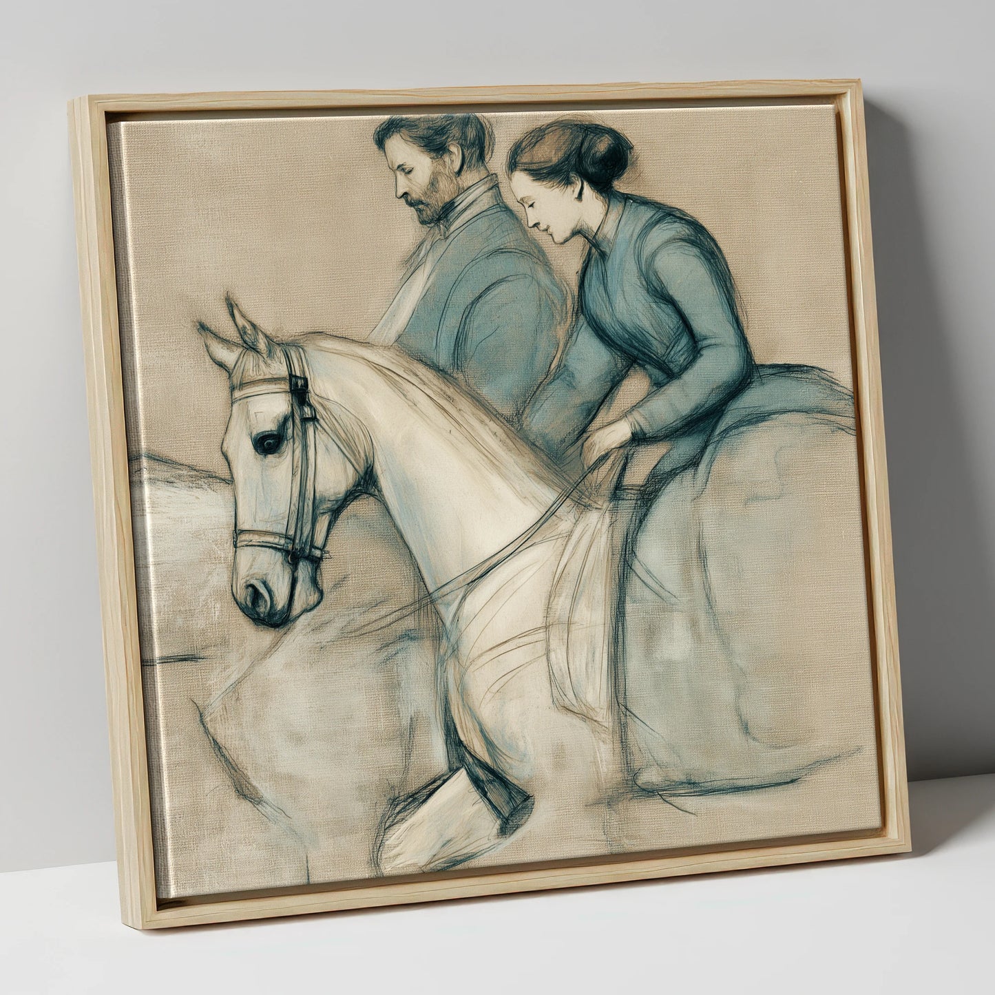 The Shared Journey horse & rider canvas wall art in natural frame