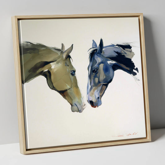 Kindred Spirits horse portrait canvas wall art in natural frame