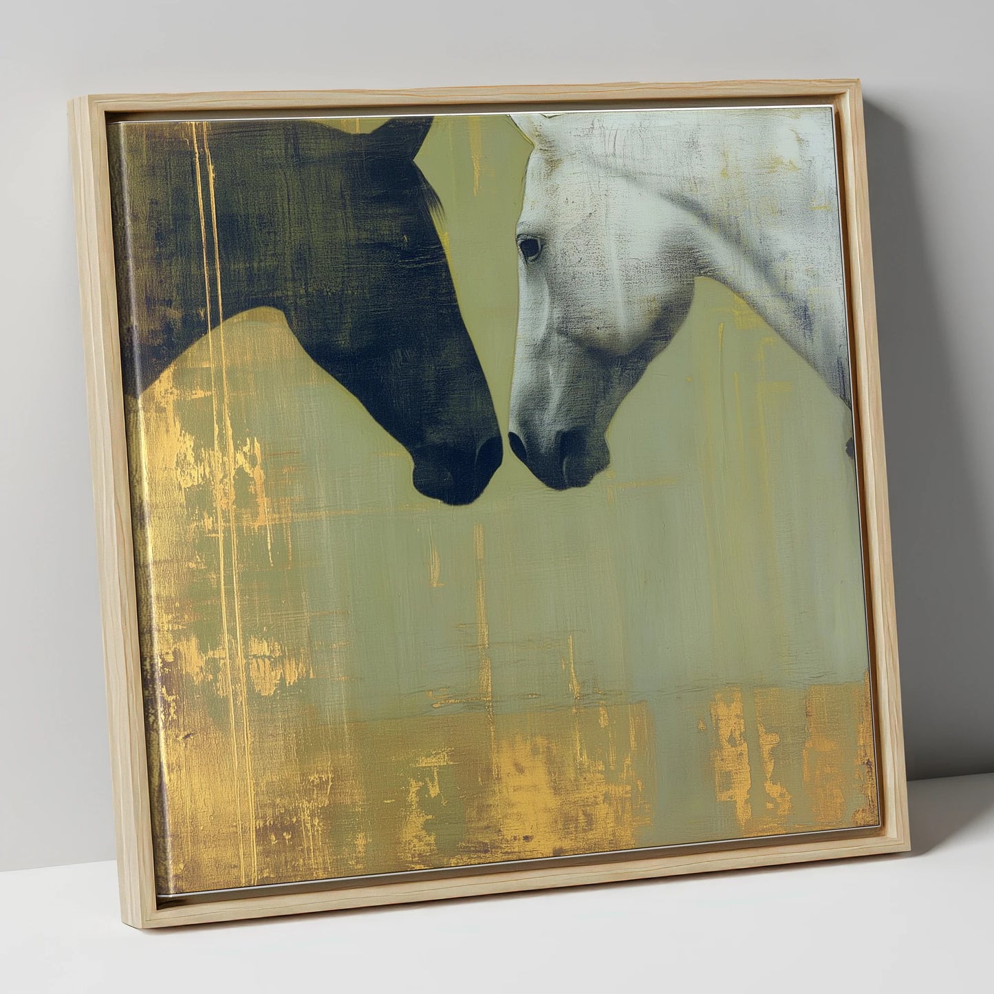 Quiet Connection horse portrait canvas wall art in natural frame