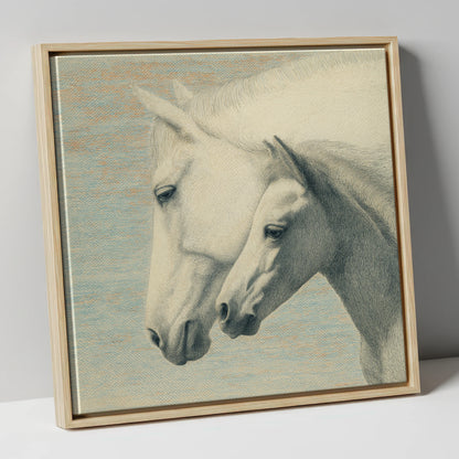 Timeless Companions mare & foal canvas wall art in natural frame